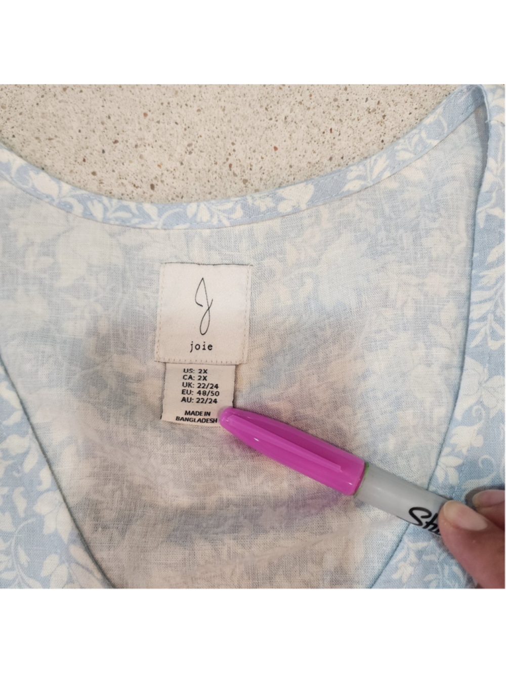 Joie 2x linen blend blue white floral button v cottage - Picture 3 of 8